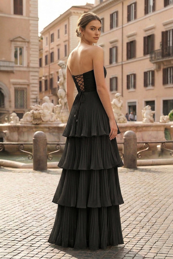 Strapless Emerald Green Ruffle Multi-Layer Long Prom Dress - KISSPROM PROM DRESSES