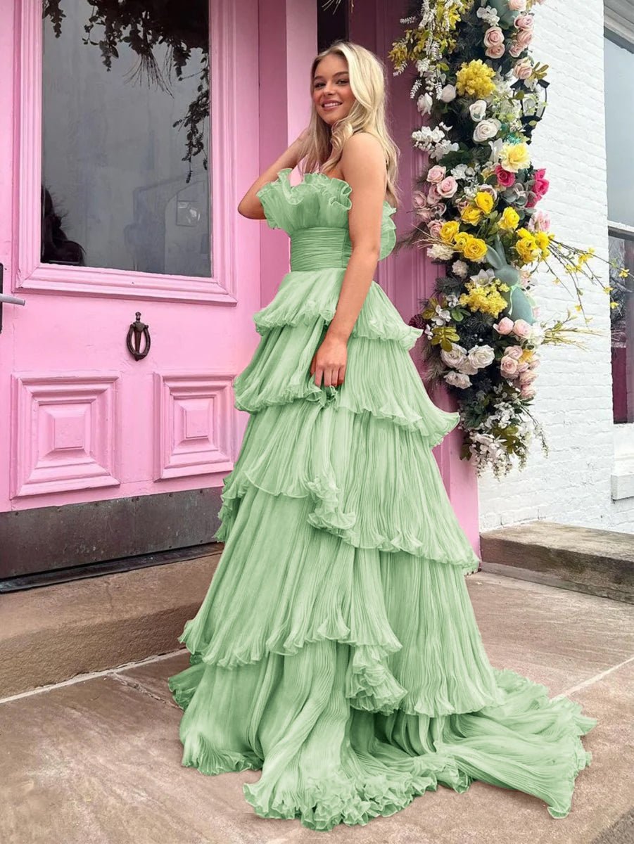 Vanessa |Strapless A-Line Tiered Crinkled Tulle Prom Dress