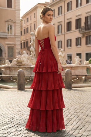 Strapless Emerald Green Ruffle Multi-Layer Long Prom Dress - KISSPROM PROM DRESSES