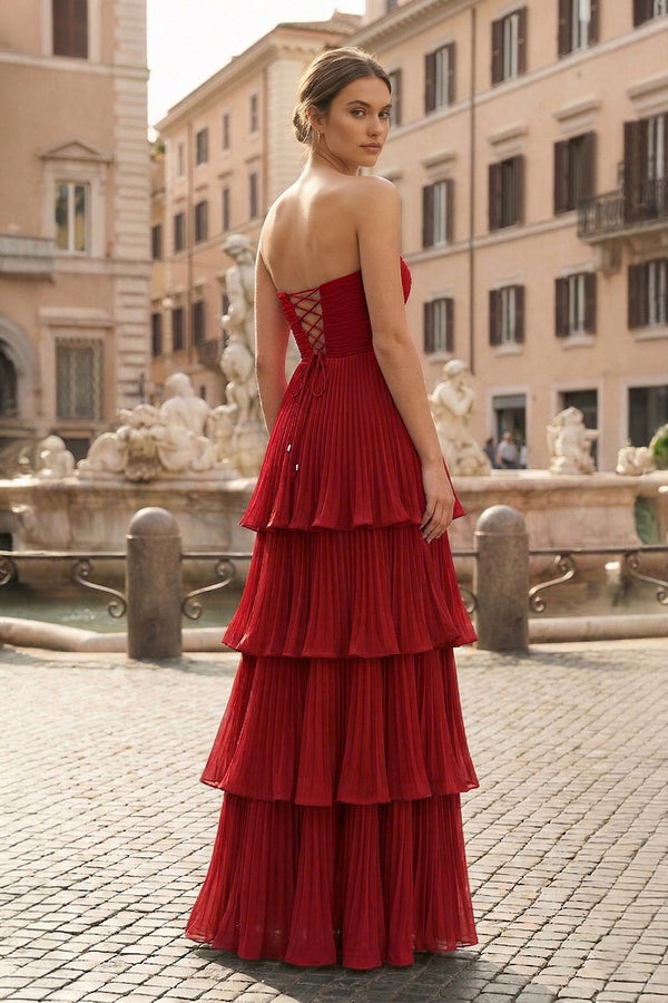 Strapless Emerald Green Ruffle Multi-Layer Long Prom Dress - KISSPROM PROM DRESSES