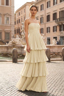 Strapless Emerald Green Ruffle Multi-Layer Long Prom Dress - KISSPROM PROM DRESSES