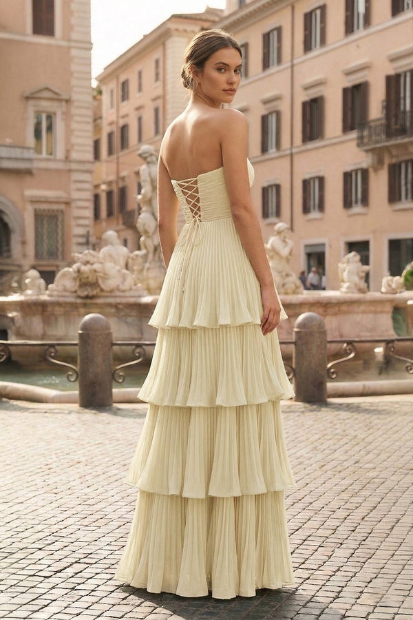 Strapless Emerald Green Ruffle Multi-Layer Long Prom Dress - KISSPROM PROM DRESSES