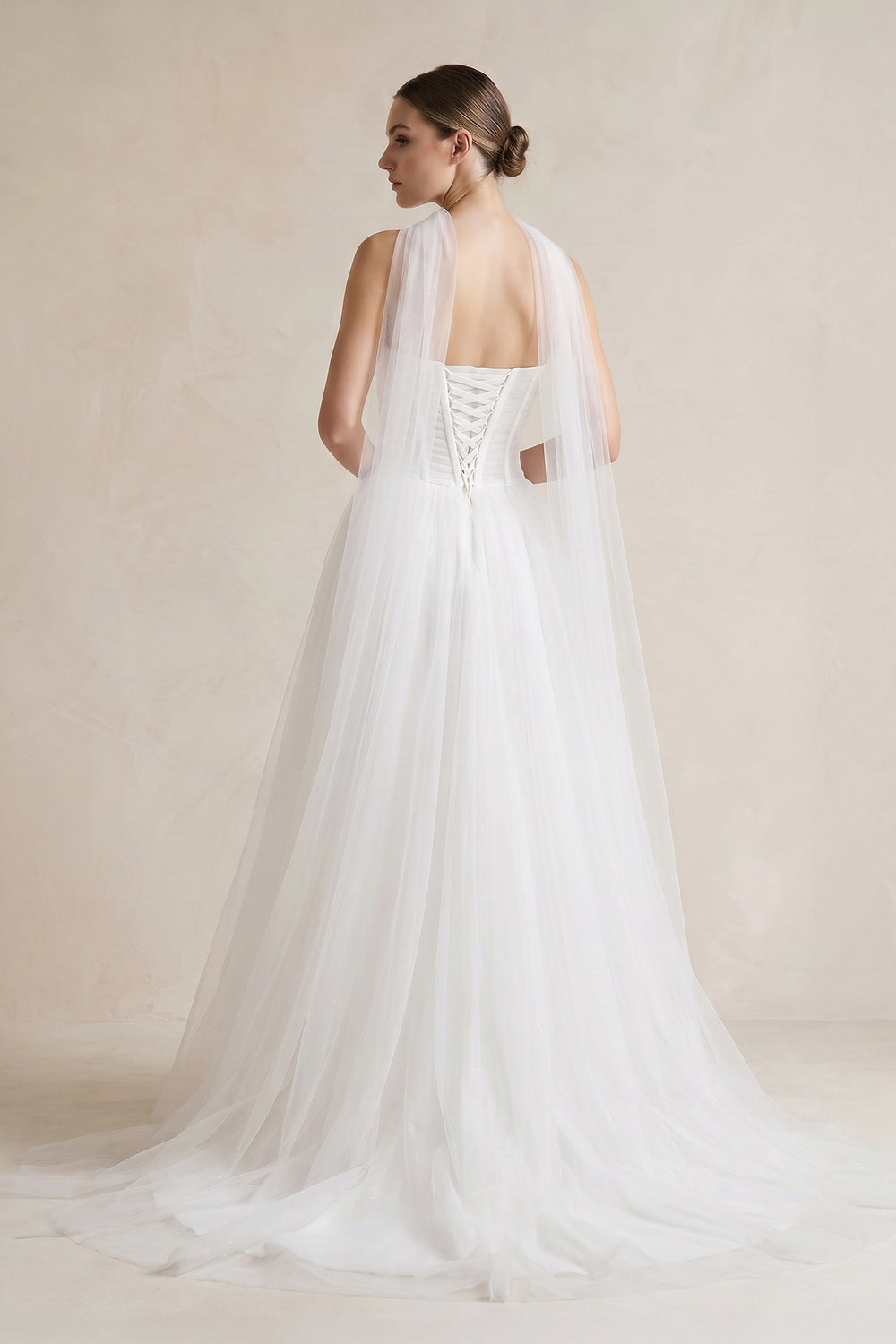 Strapless Chiffon A - Line Pleated Scarf Wedding Dress in Ivory - KissProm Wedding Dresses