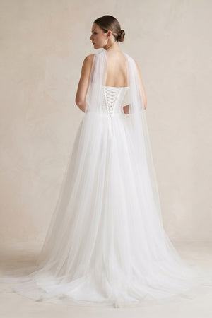Strapless Chiffon A - Line Pleated Scarf Wedding Dress in Ivory - KissProm Wedding Dresses