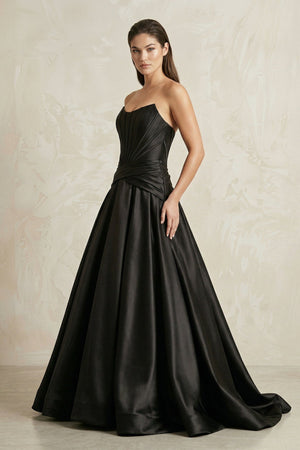 Strapless Corset Satin Ball Gown Wedding Dress in Black - KissProm Wedding Dresses