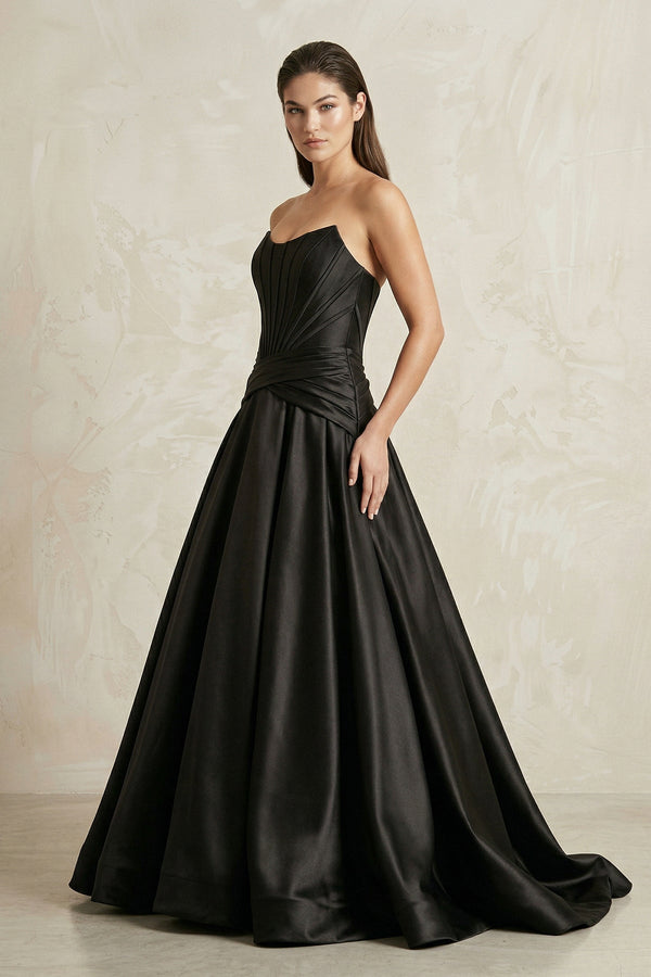 Strapless Corset Satin Ball Gown Wedding Dress in Black - KissProm Wedding Dresses