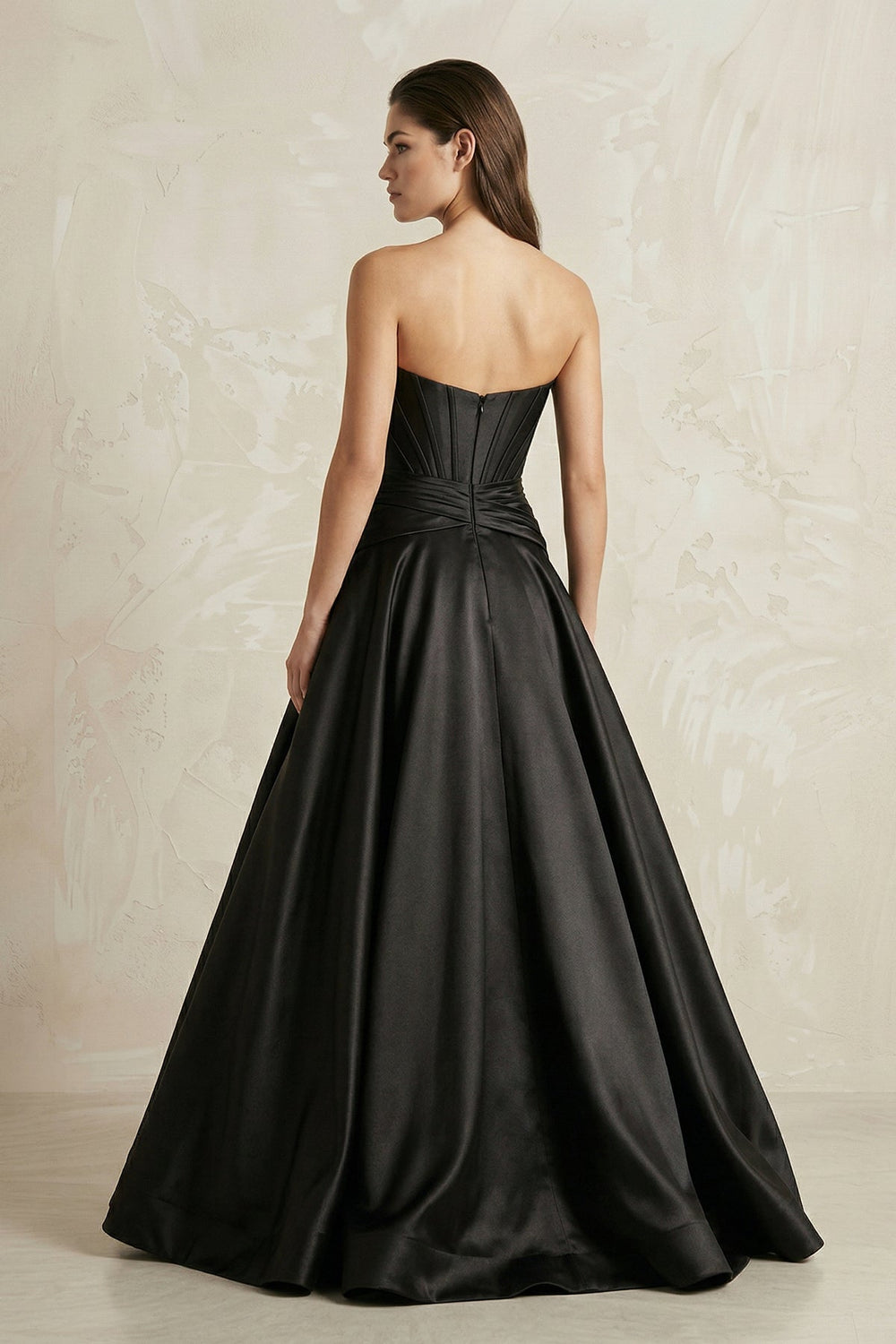 Strapless Corset Satin Ball Gown Wedding Dress in Black - KissProm Wedding Dresses