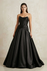 Strapless Corset Satin Ball Gown Wedding Dress in Black - KissProm Wedding Dresses