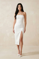 Strapless Crepe Sheath Midi Wedding Dress in White - KissProm Wedding Dresses