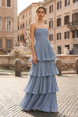 Strapless Emerald Green Ruffle Multi-Layer Long Prom Dress - KISSPROM PROM DRESSES