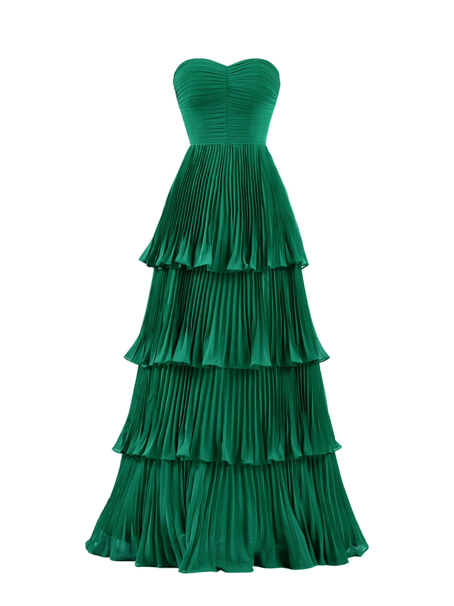 Khalani | Strapless Emerald Green Ruffle Multi-Layer Long Prom Dress