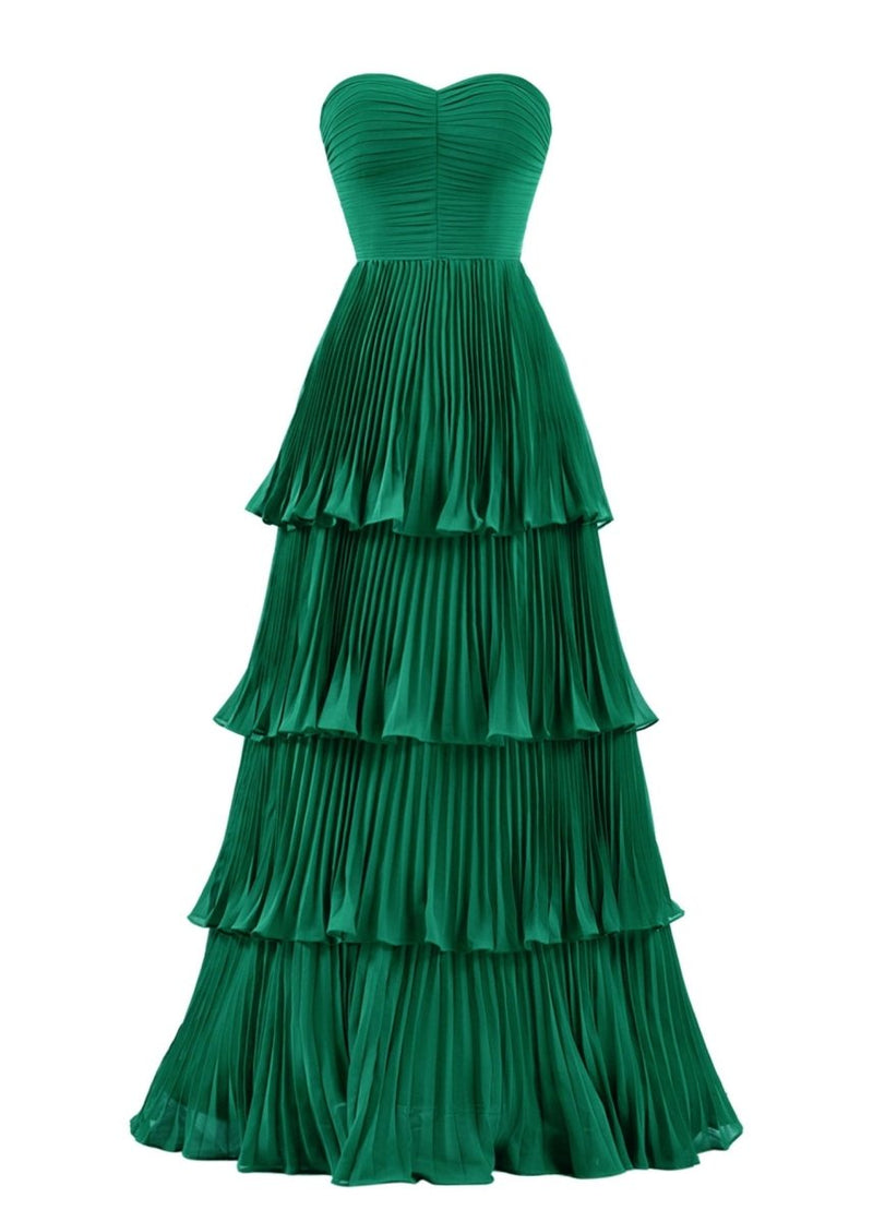 Khalani Strapless Emerald Green Ruffle MultiLayer Long Prom Dress