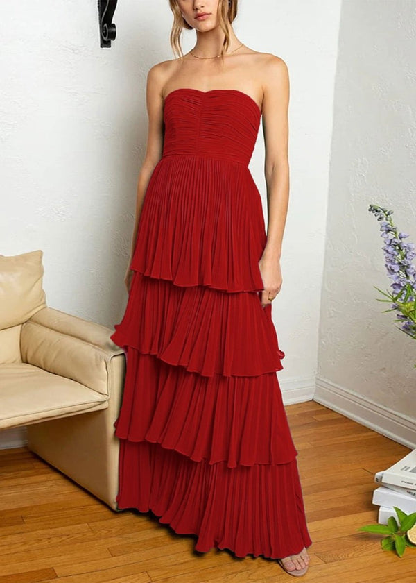 Strapless Emerald Green Ruffle Multi-Layer Long Prom Dress Burgundy / 2 Strapless Emerald Green Ruffle Multi-Layer Long Prom Dress Burgundy / 2