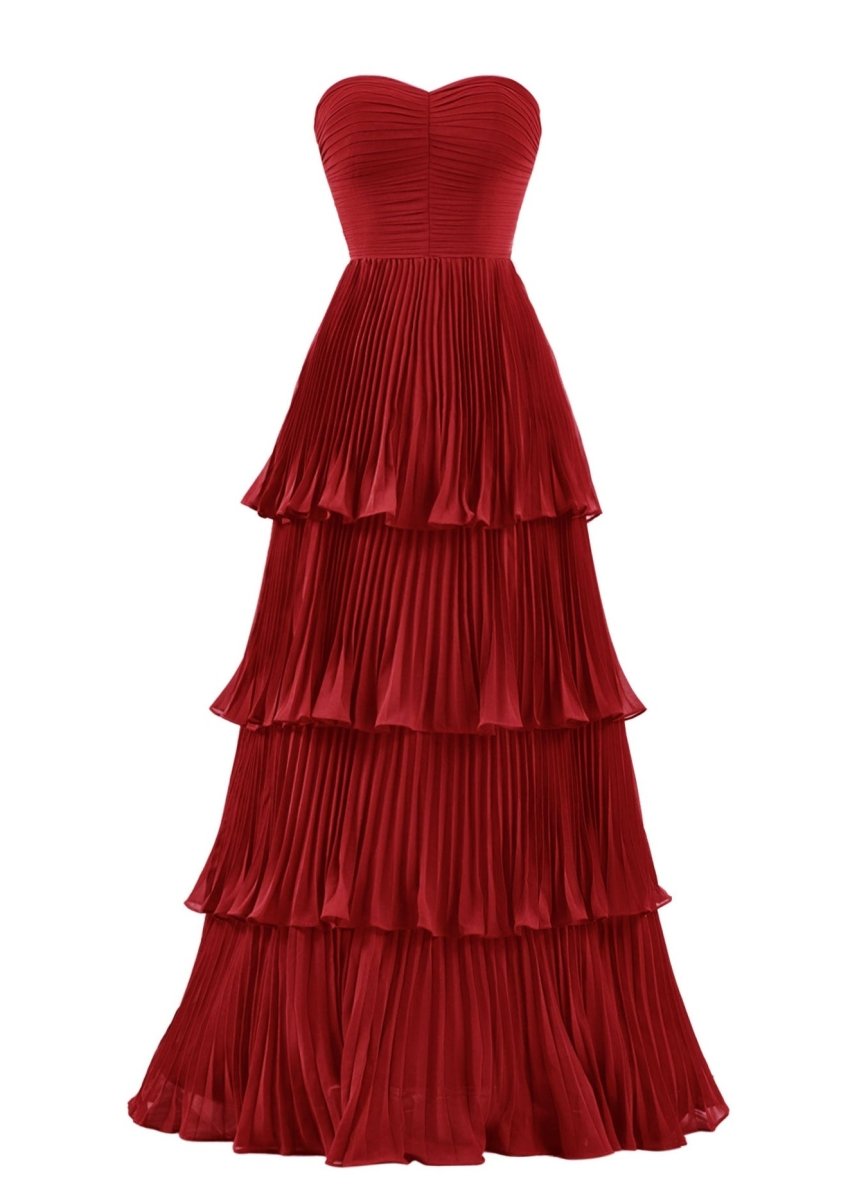 Khalani | Strapless Emerald Green Ruffle Multi-Layer Long Prom Dress