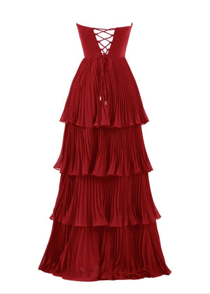 Khalani | Strapless Emerald Green Ruffle Multi-Layer Long Prom Dress