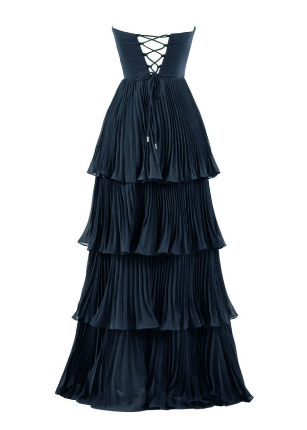 Khalani | Strapless Emerald Green Ruffle Multi-Layer Long Prom Dress