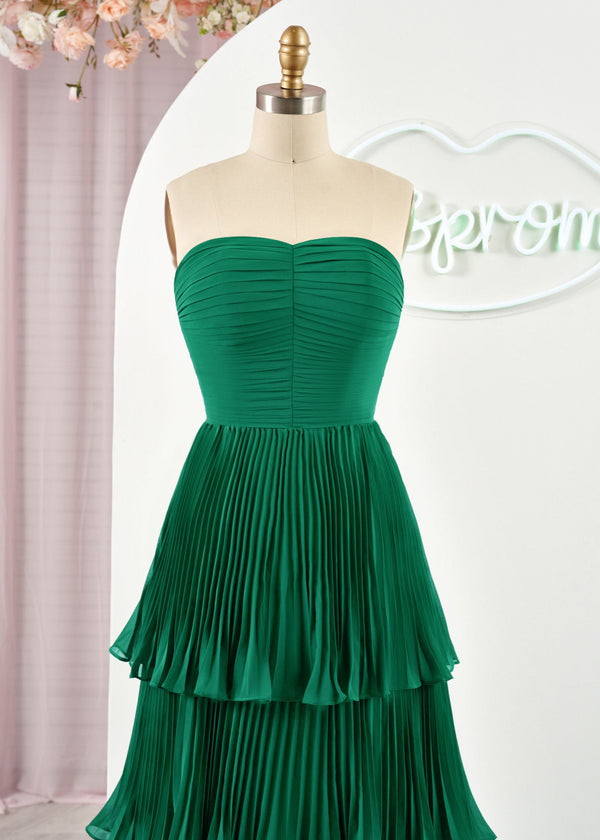 Strapless Emerald Green Ruffle Multi-Layer Long Prom Dress, Green / 16 Strapless Emerald Green Ruffle Multi-Layer Long Prom Dress, Green / 16