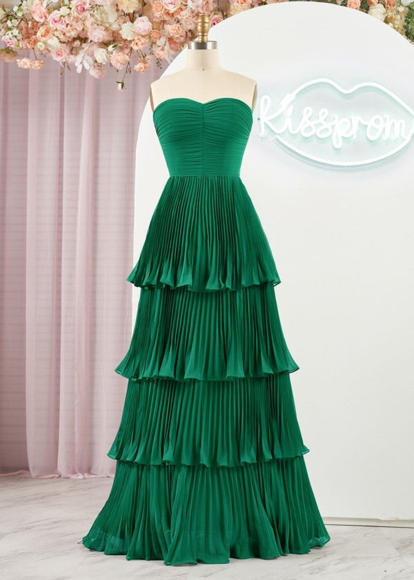 Strapless Emerald Green Ruffle Multi-Layer Long Prom Dress Strapless Emerald Green Ruffle Multi-Layer Long Prom Dress