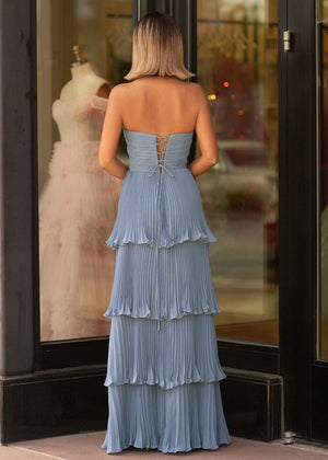 Khalani | Strapless Emerald Green Ruffle Multi-Layer Long Prom Dress