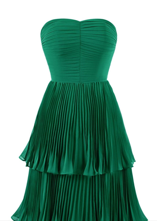 sachin and babi light blue dress Strapless Emerald Green Ruffle Multi-Layer Long Prom Dress, Green / 16