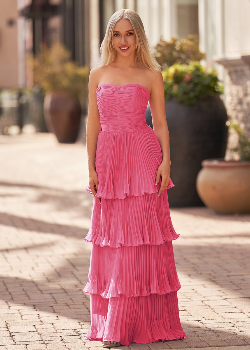 Khalani | Strapless Emerald Green Ruffle Multi-Layer Long Prom Dress