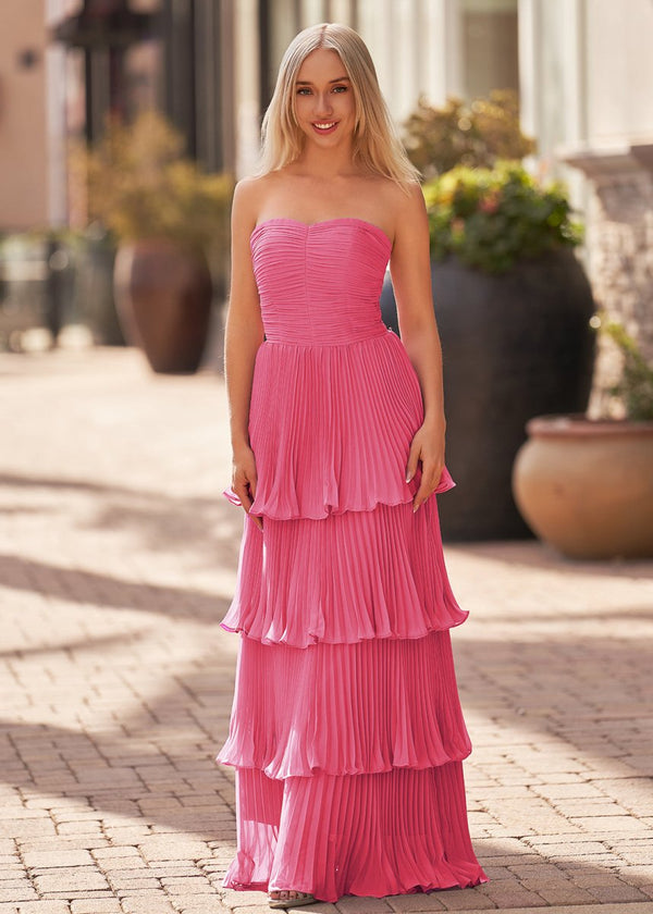 Khalani | Strapless Emerald Green Ruffle Multi-Layer Long Prom Dress