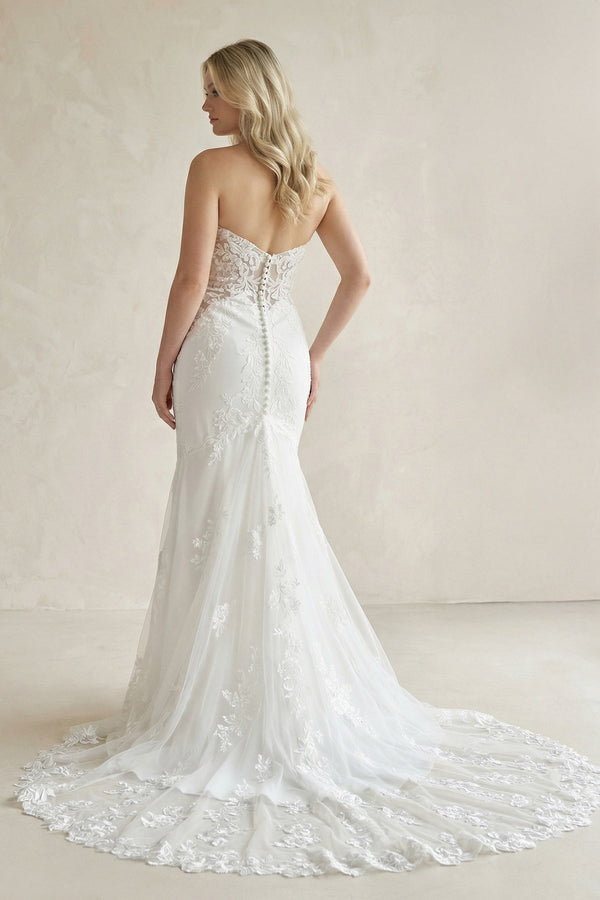 Strapless Lace Appliqued Corset Wedding Dress in White - KissProm Wedding Dresses