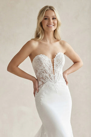 Strapless Lace Appliqued Corset Wedding Dress in White - KissProm Wedding Dresses