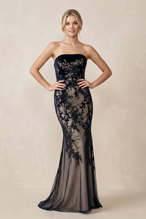 Strapless Lace Mermaid Maxi Wedding Dress in Black - KissProm Wedding Dresses