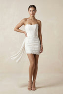 Strapless Lace Sheath Corset Mini Wedding Dress in White - KissProm Wedding Dresses