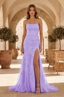 Mermaid Strapless Lace Long Prom Dress with Slit - KISSPROM PROM DRESSES
