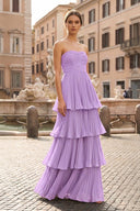 Strapless Emerald Green Ruffle Multi-Layer Long Prom Dress - KISSPROM PROM DRESSES