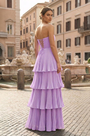 Strapless Emerald Green Ruffle Multi-Layer Long Prom Dress - KISSPROM PROM DRESSES