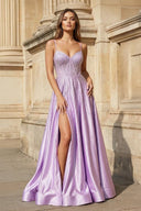 Spaghetti Straps Lilac Corset A - Line Prom Dress with Rhinestones - KissProm