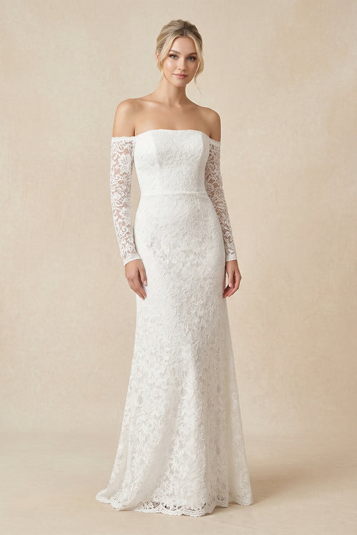 Strapless Long Sleeve A-Line Maternity Lace Wedding Dress with Train – Wedding Dresses by KissProm | Available at KissProm