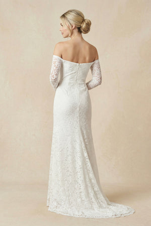 Strapless Long Sleeve A-Line Maternity Lace Wedding Dress with Train – Wedding Dresses by KissProm | Available at KissProm