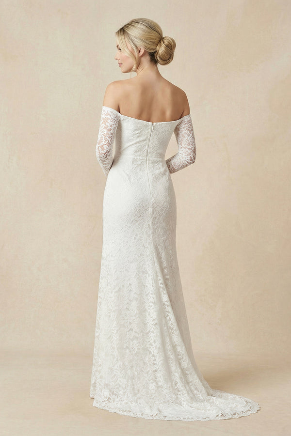 Strapless Long Sleeve A-Line Maternity Lace Wedding Dress with Train – Wedding Dresses by KissProm | Available at KissProm