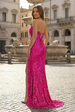 Sparkly Golden Sheath Sequins Long Prom Dress with Slit