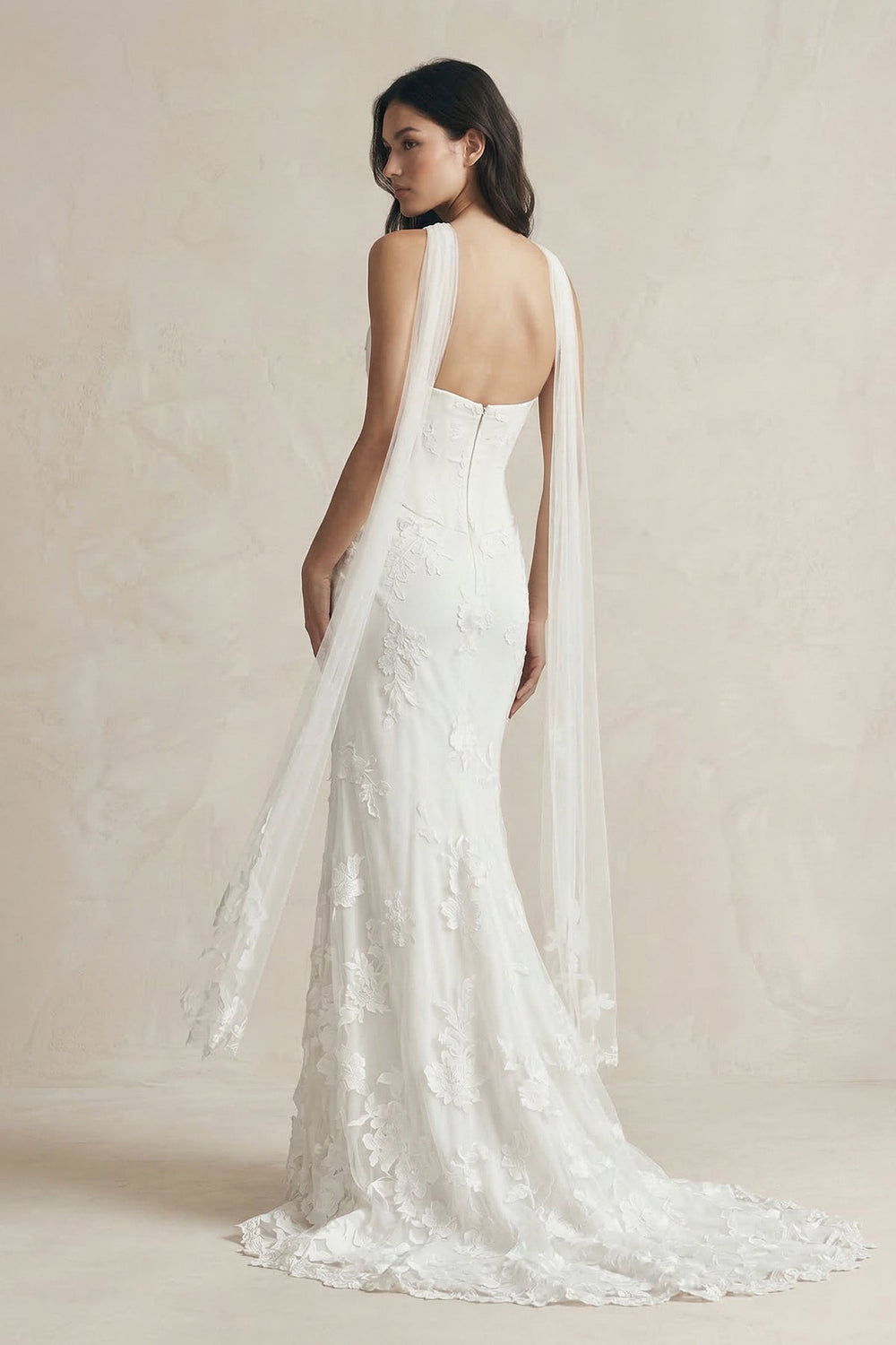 Strapless Mermaid Appliqued Satin Wedding Dress in White - KissProm Wedding Dresses
