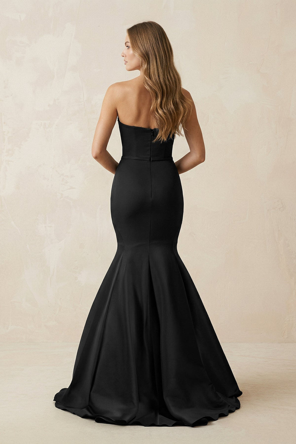 Strapless Mermaid Lace Sweetheart Satin Wedding Dress in Black - KissProm Wedding Dresses