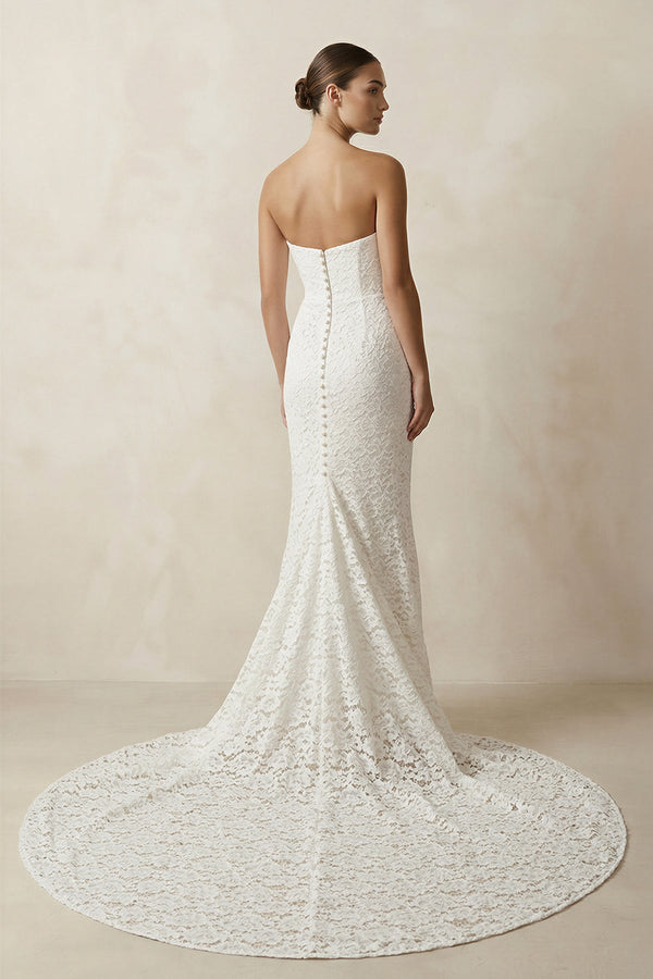 Strapless Mermaid Lace Wedding Dress with Corset in White - KissProm Wedding Dresses