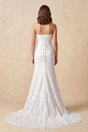 White Strapless Mermaid Lace Wedding Dress with Corset in White - KissProm Wedding Dresses