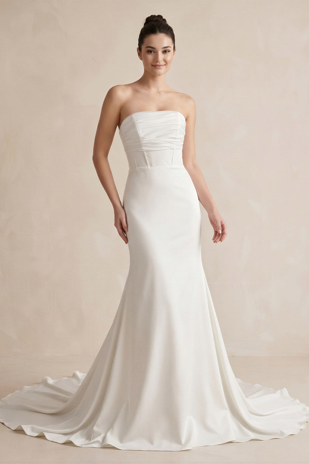White Satin Strapless Mermaid Long Wedding Dress – Wedding Dresses by KissProm | Available at KissProm