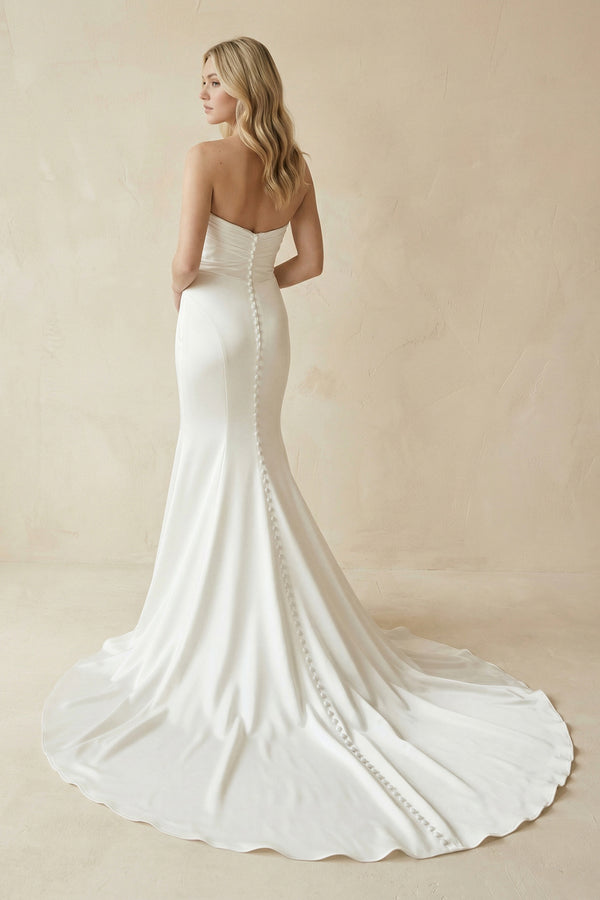 White Satin Strapless Mermaid Long Wedding Dress – Wedding Dresses by KissProm | Available at KissProm