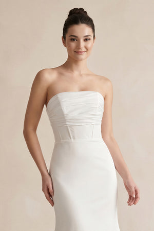 White Satin Strapless Mermaid Long Wedding Dress – Wedding Dresses by KissProm | Available at KissProm