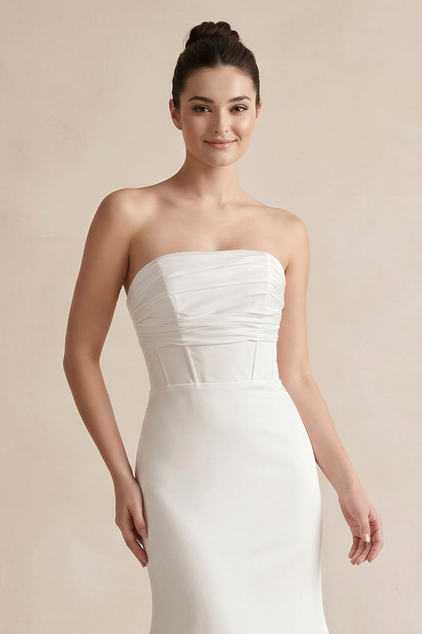 White Satin Strapless Mermaid Long Wedding Dress – Wedding Dresses by KissProm | Available at KissProm
