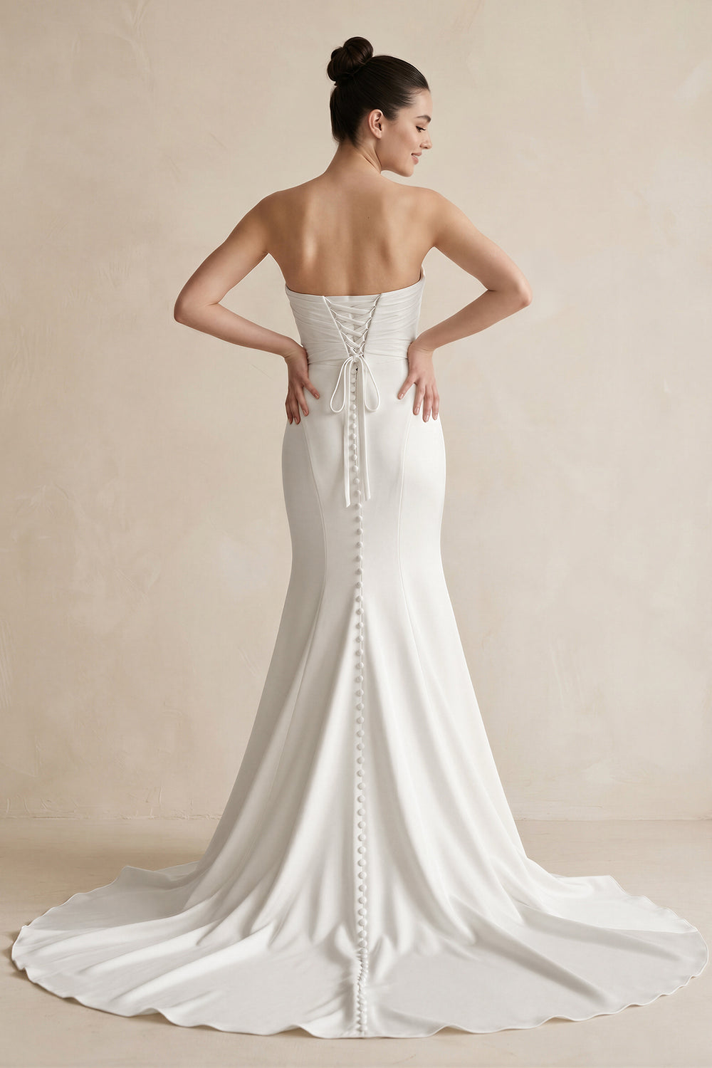 White Satin Strapless Mermaid Long Wedding Dress – Wedding Dresses by KissProm | Available at KissProm