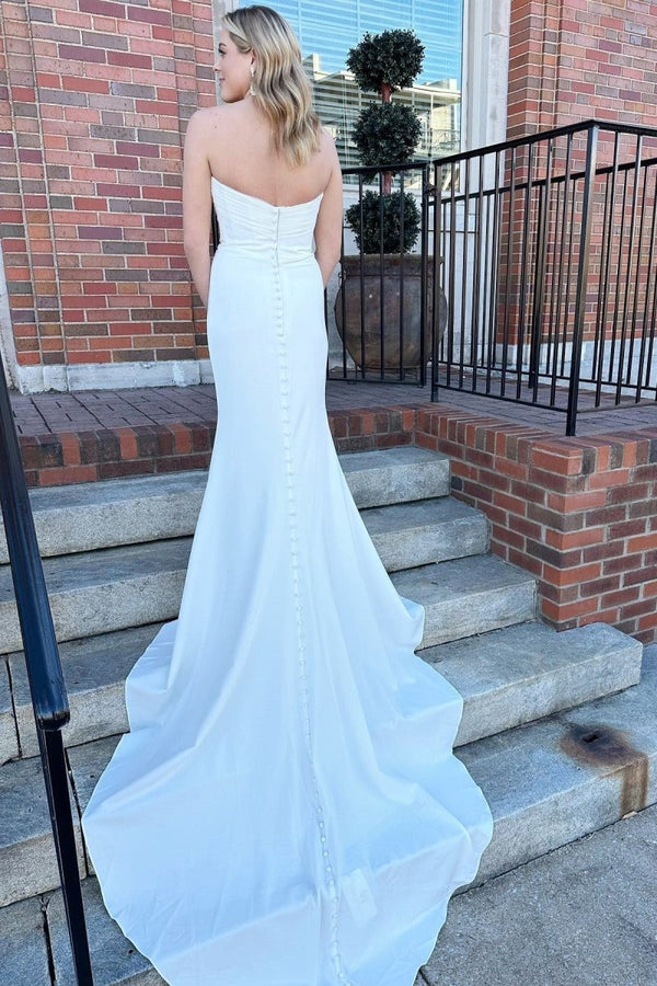 White Satin Strapless Mermaid Long Wedding Dress – Wedding Dresses by KissProm | Available at KissProm