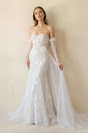 Strapless Mermaid Tulle Wedding Dress With Floral in Ivory - KissProm Wedding Dresses