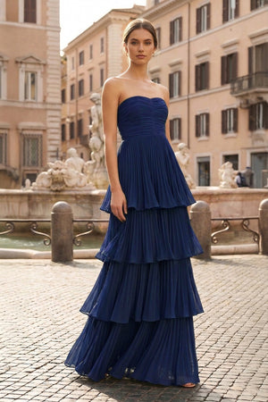 Strapless Emerald Green Ruffle Multi-Layer Long Prom Dress - KISSPROM PROM DRESSES